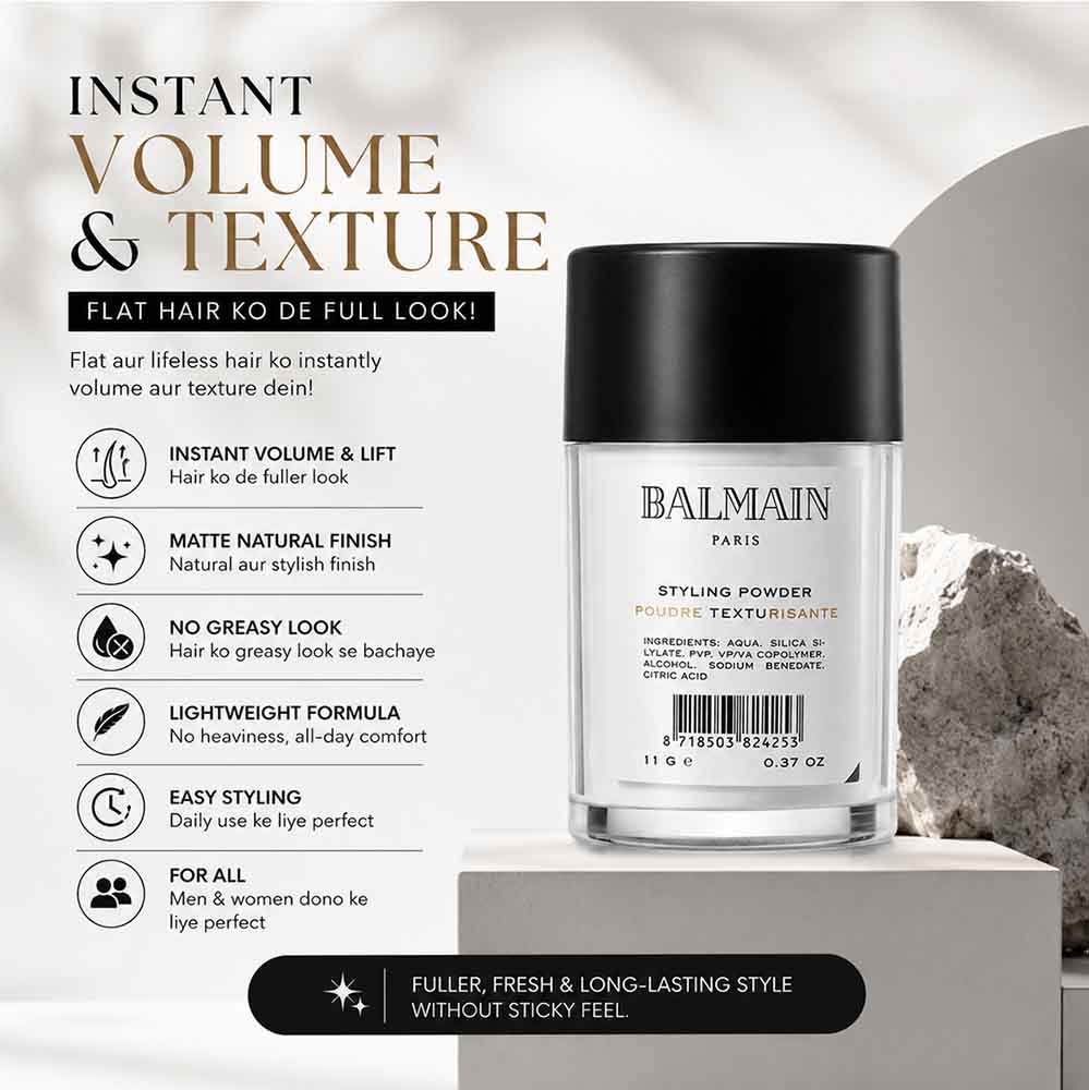 Balmain styling powder application root lift technique for UAE flat hair