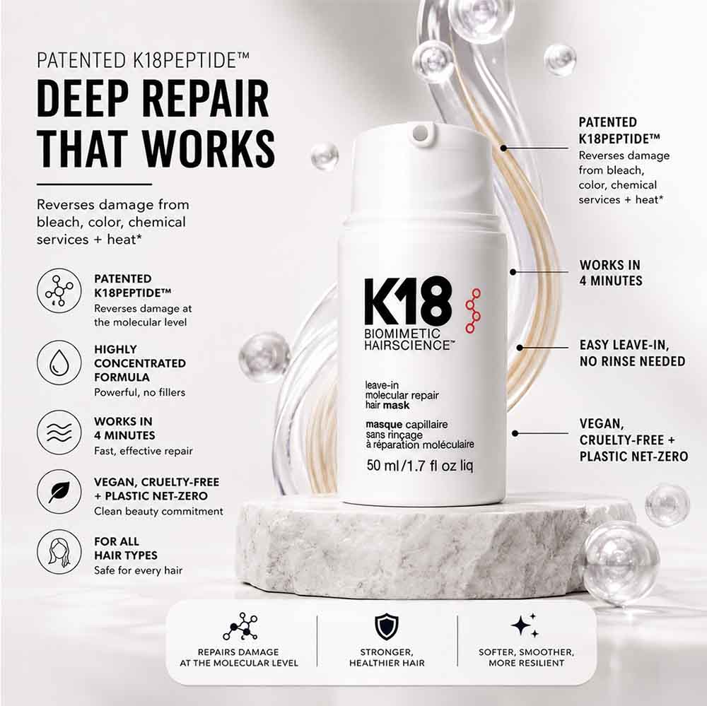 K18 mask ingredients K18Peptide biotech repair for UAE heat and colour damaged hair