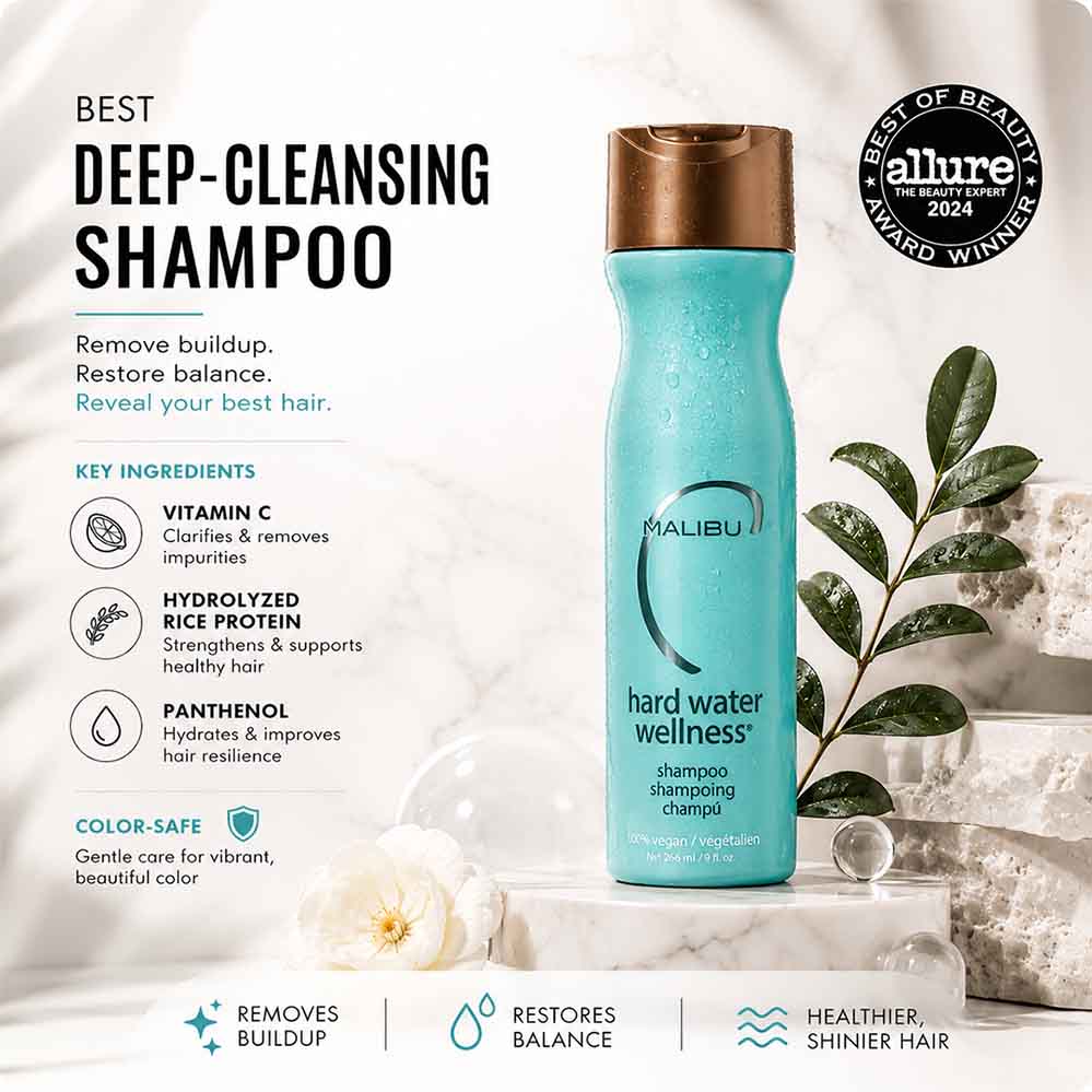 Malibu C ingredients EDTA Vitamin C panthenol rice protein for UAE hard water hair