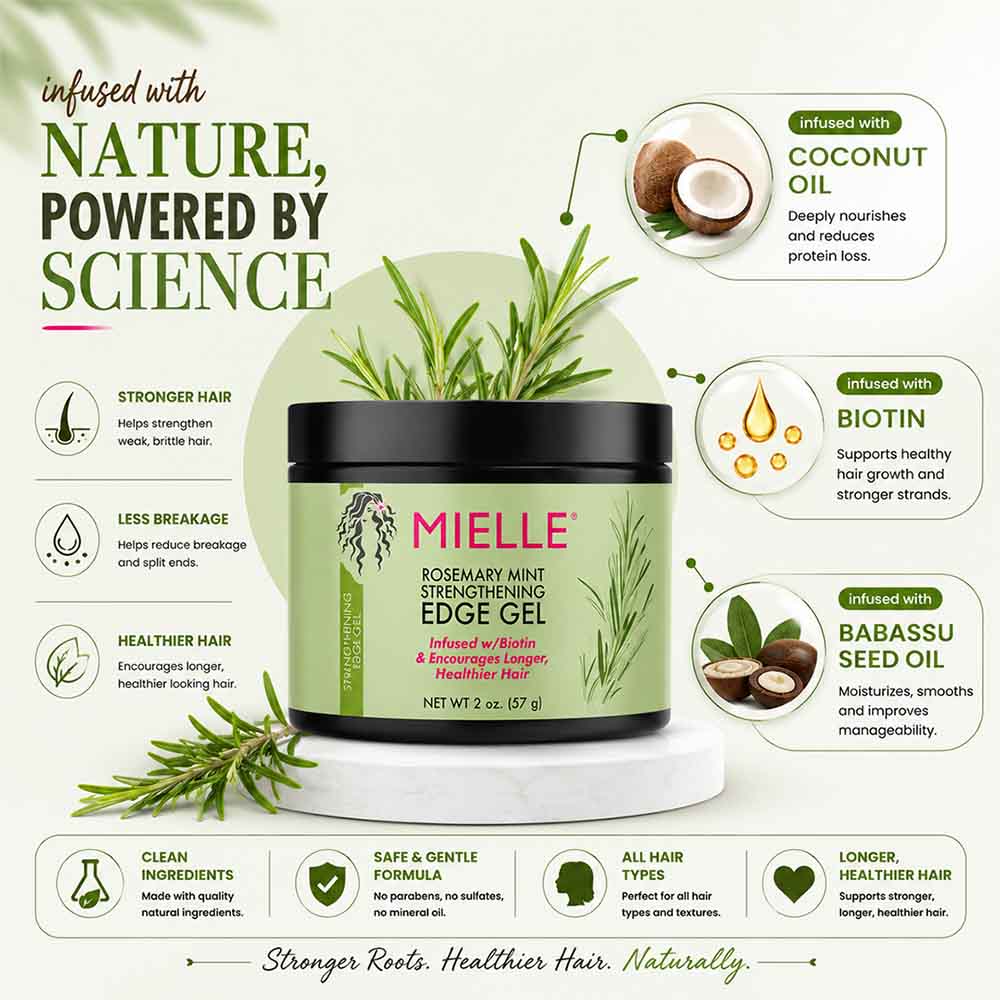 Mielle edge gel ingredients biotin coconut oil rosemary for healthy UAE hairline